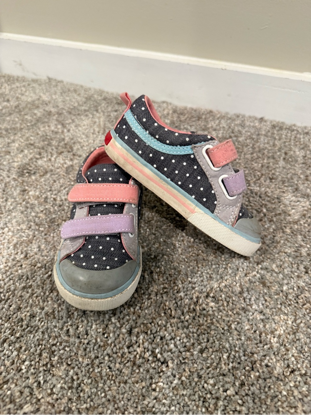 See Kai Run Polka Dot Velcro Sneakers in Pink, Lavender & Gray